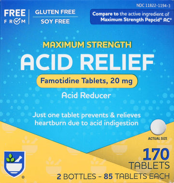 Rite Aid Acid Reducer, Maximum Strength Famotidine Tablets, 20 Mg - 2 Bottles, 85 Count Each (170 Count Total), For Heartburn Relief, Acid Reflux