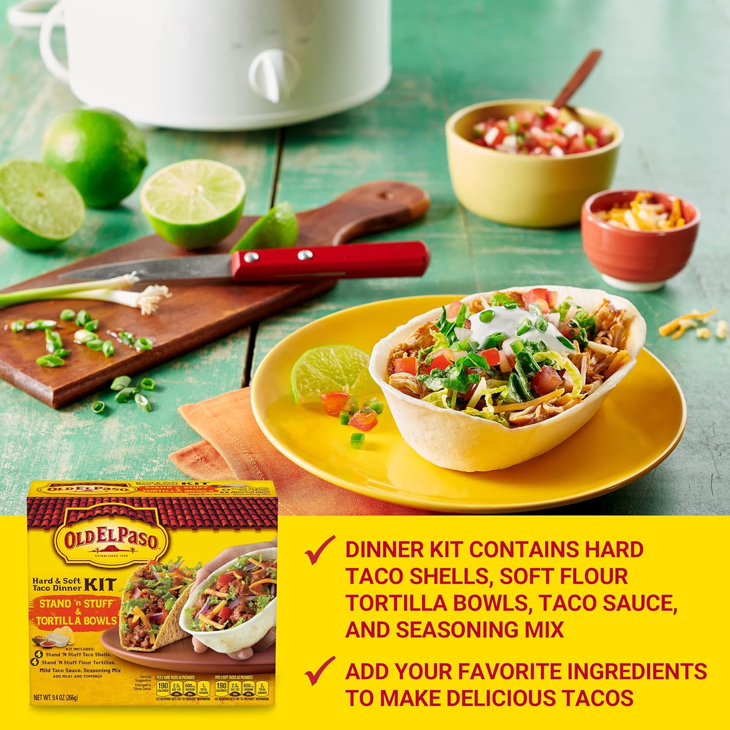 Old El Paso Stand 'N Stuff Shells and Tortilla Bowls, Hard & Soft Taco Dinner Kit, 9.4 oz