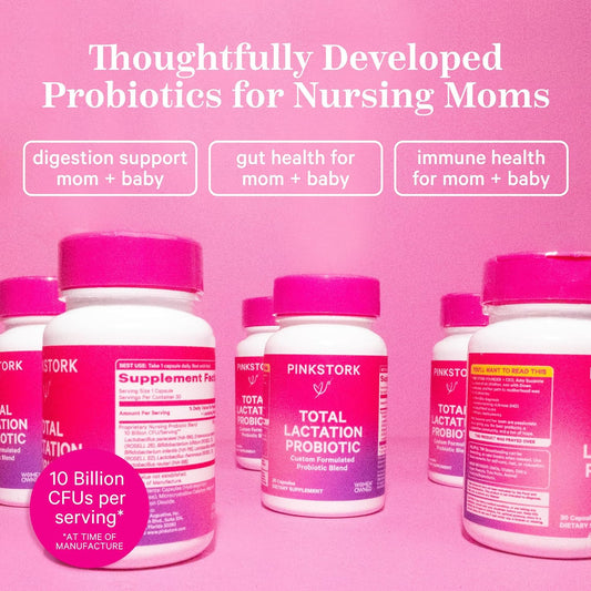 Pink Stork Lactation Probiotic - 10 Billion Cfus Multi Strain Postnatal Probiotics For Breastfeeding Women - Support Breast Milk & Gut Health, Postpartum Essentials, 30 Capsules