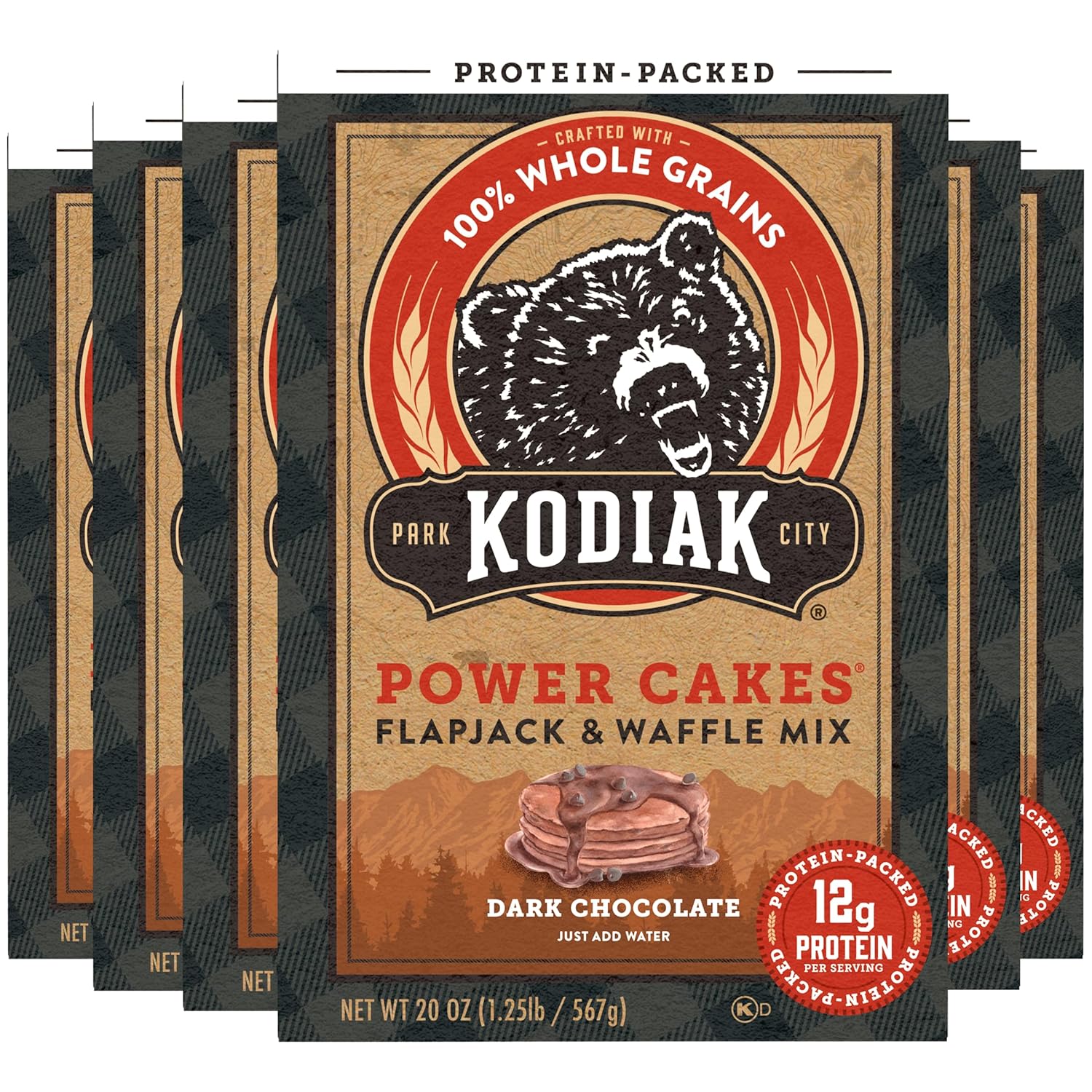 Kodiak Cakes Protein Pancake Power Cakes, Flapjack and Waffle Baking Mix, Dark Chocolate, 18 Ounce (Pack of 6)