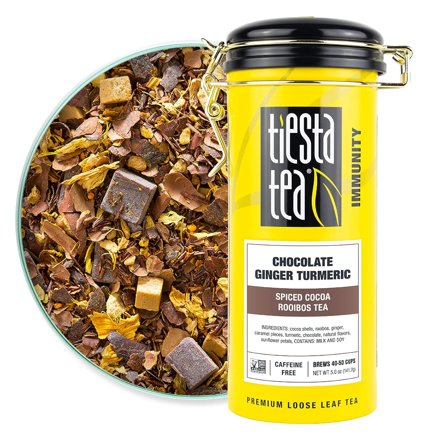 Tiesta Tea - Chocolate Ginger Turmeric, Spiced Cocoa Rooibos Tea, Premium Loose Leaf Tea Blend, Non-Caffeinated Tea, 50 Cups - 5 Ounce Refillable Tin