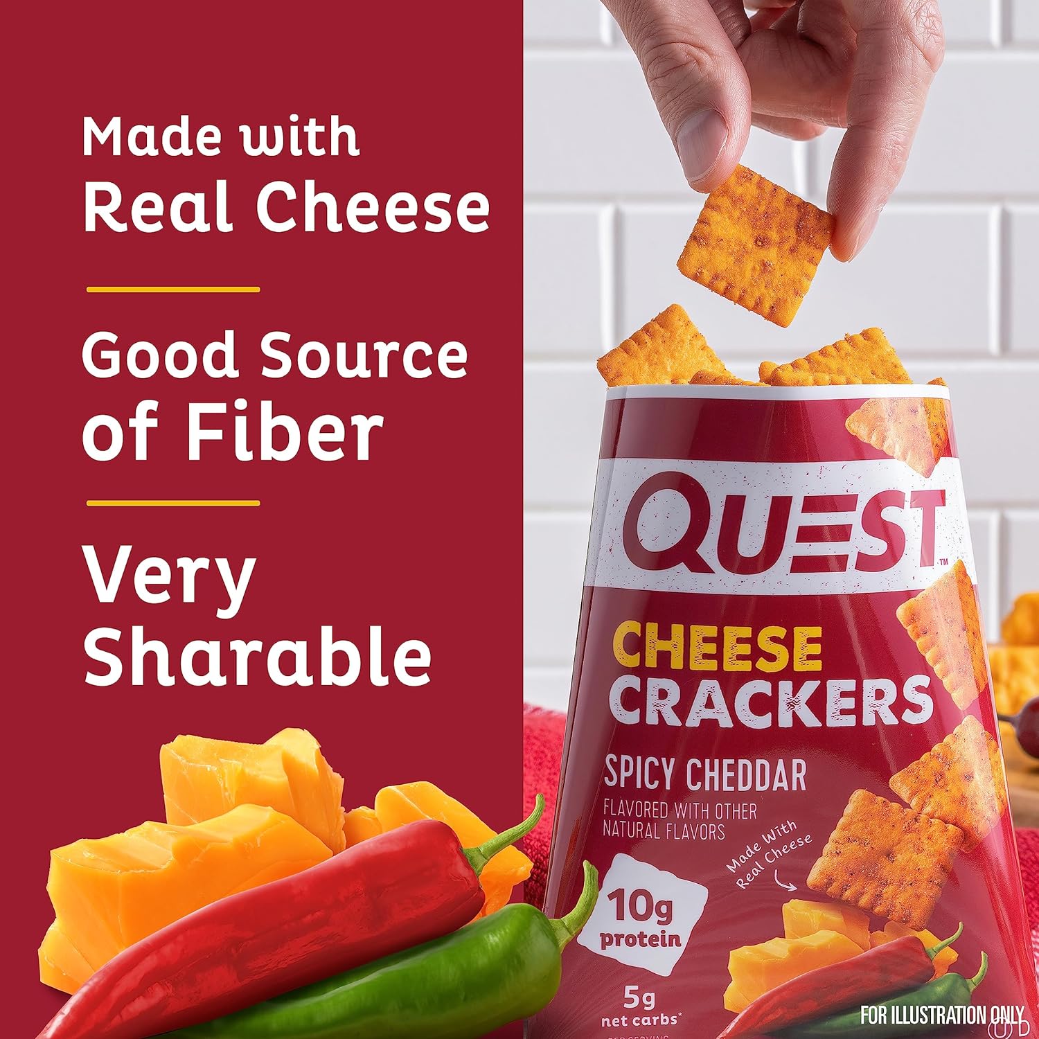 Quest Nutrition Cheese Crackers, Spicy Cheddar Blast, 10G Of Protein, Low Carb, Made With Real Cheese, 12 Count (1.06 Oz Bags)