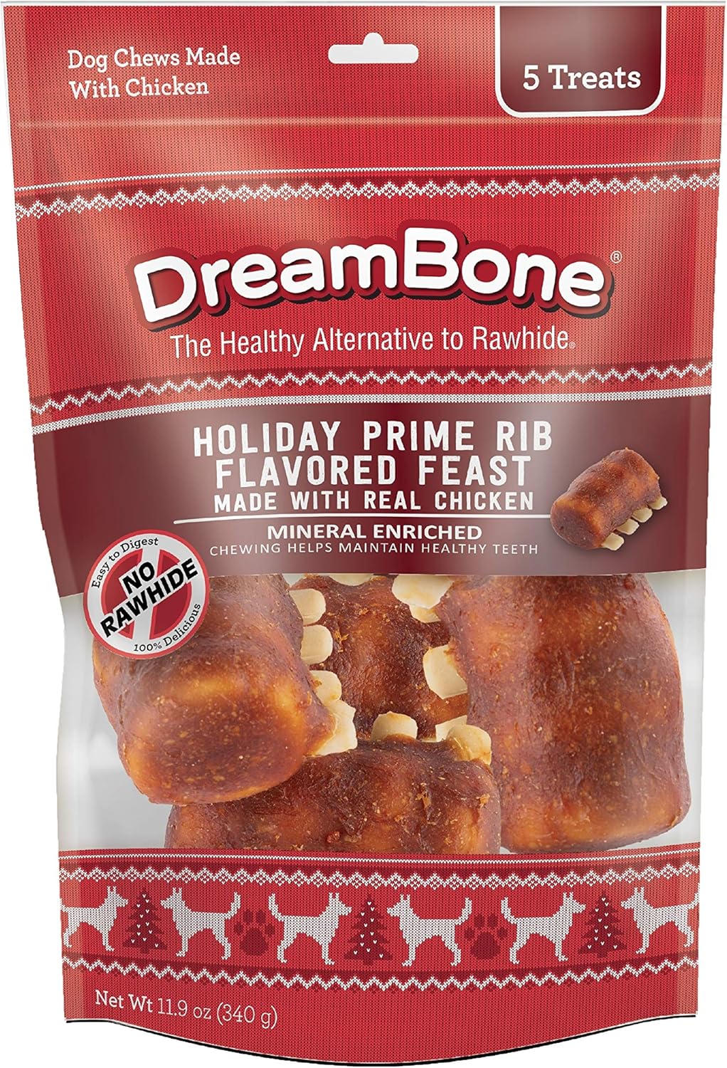 Dreambone Holiday Rawhide-Free Collection, Treat Your Dog To A Chew Made With Real Meat And Vegetables -Rib 5 Count (Pack Of 1)