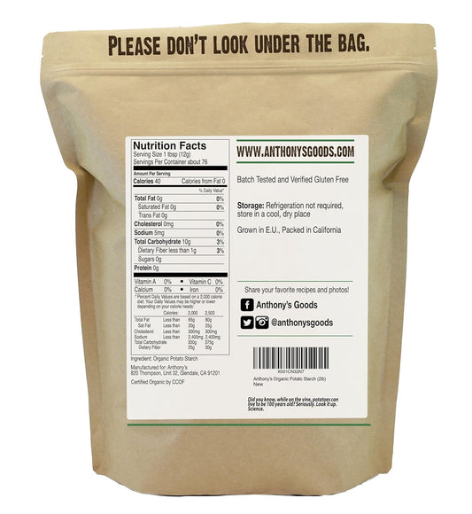 Anthony'S Organic Potato Starch, Unmodified, 2 Lb, Gluten Free & Non Gmo, Resistant Starch