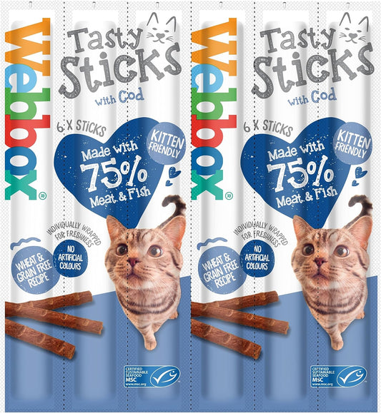 Webbox Tasty Sticks Cat Treats, Cod - Kitten Friendly, Wheat and Grain Free, No Artificial Colours (25 x 6 Packs)?5012144905269