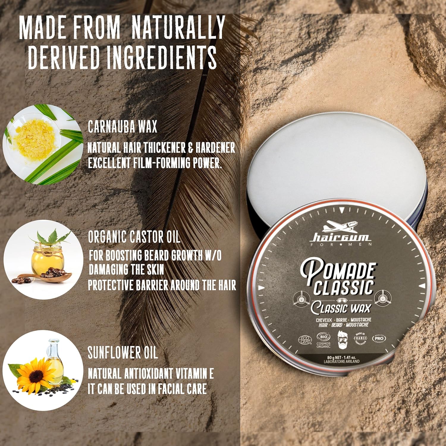 Hairgum Beard Styling Wax And Hair Pomade - Mens Classic Organic Hair Wax - Natural Hair Styling Wax With Easy Style - Firm Hold Hair Pomade For All Hair Type - High Shine Hair Wax Lasts All Day Long : Beauty & Personal Care