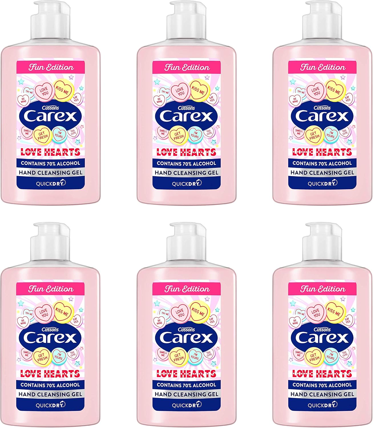 Carex Love Hearts Cleansing Hand Gel Pack Of 12, Refreshing Hand Gels With 70% Alcohol, Fun Editions Scented Hand Gel That Cleans, Cares And Protects, 50 Ml