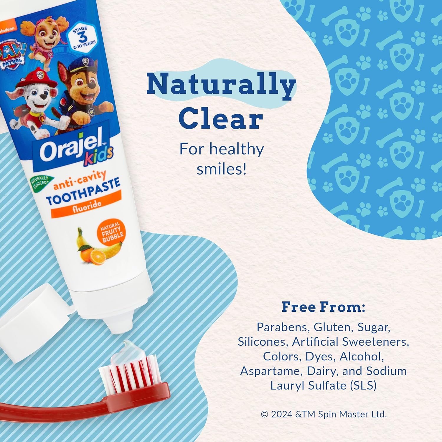 Orajel Kids Paw Patrol Anti-Cavity Fluoride Toothpaste, Natural Fruity Bubble Flavor, 4.2oz Tube : Health & Household