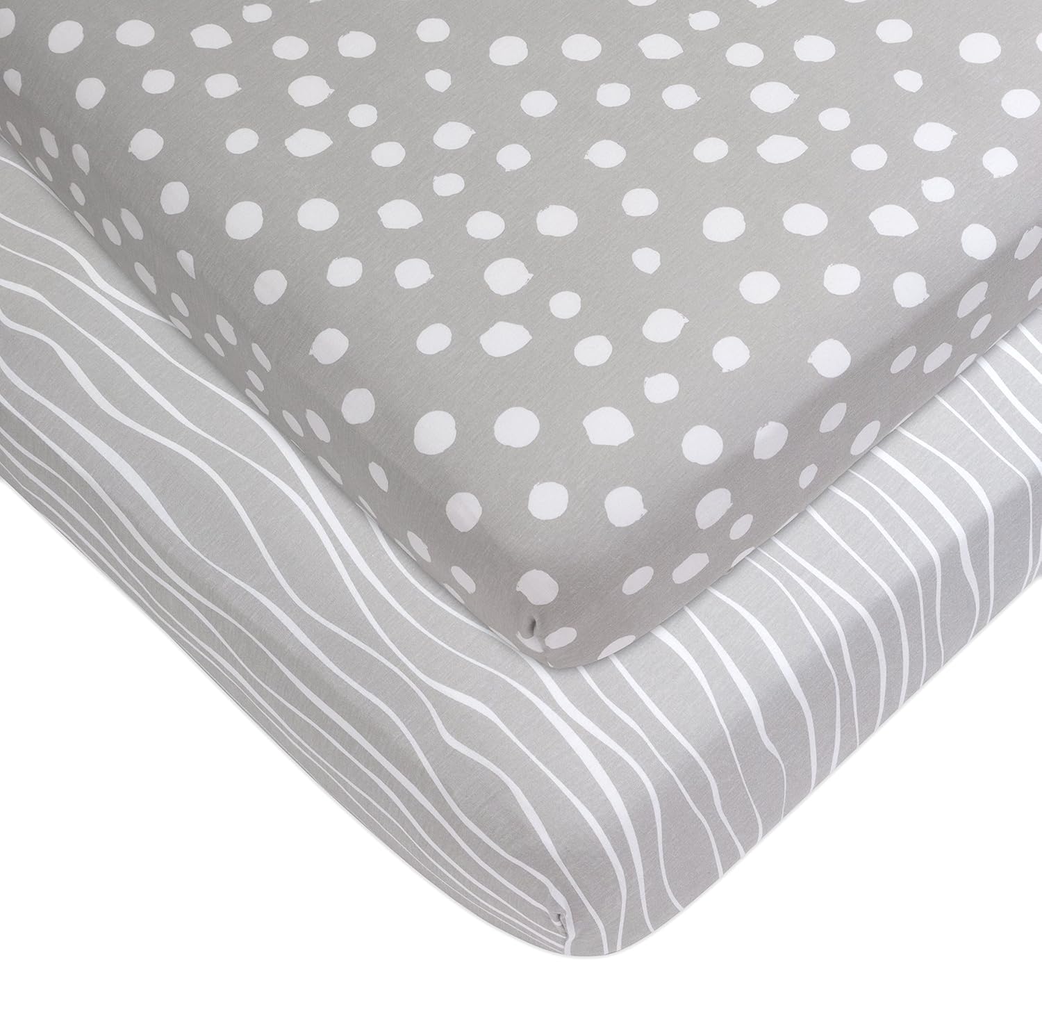 Crib Sheet Set | Toddler Sheet Set 2 Pack 100% Jersey Cotton Grey And White Abstract Stripes And Dots By Ely'S & Co
