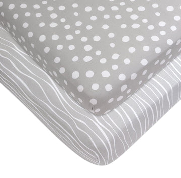 Crib Sheet Set | Toddler Sheet Set 2 Pack 100% Jersey Cotton Grey And White Abstract Stripes And Dots By Ely'S & Co