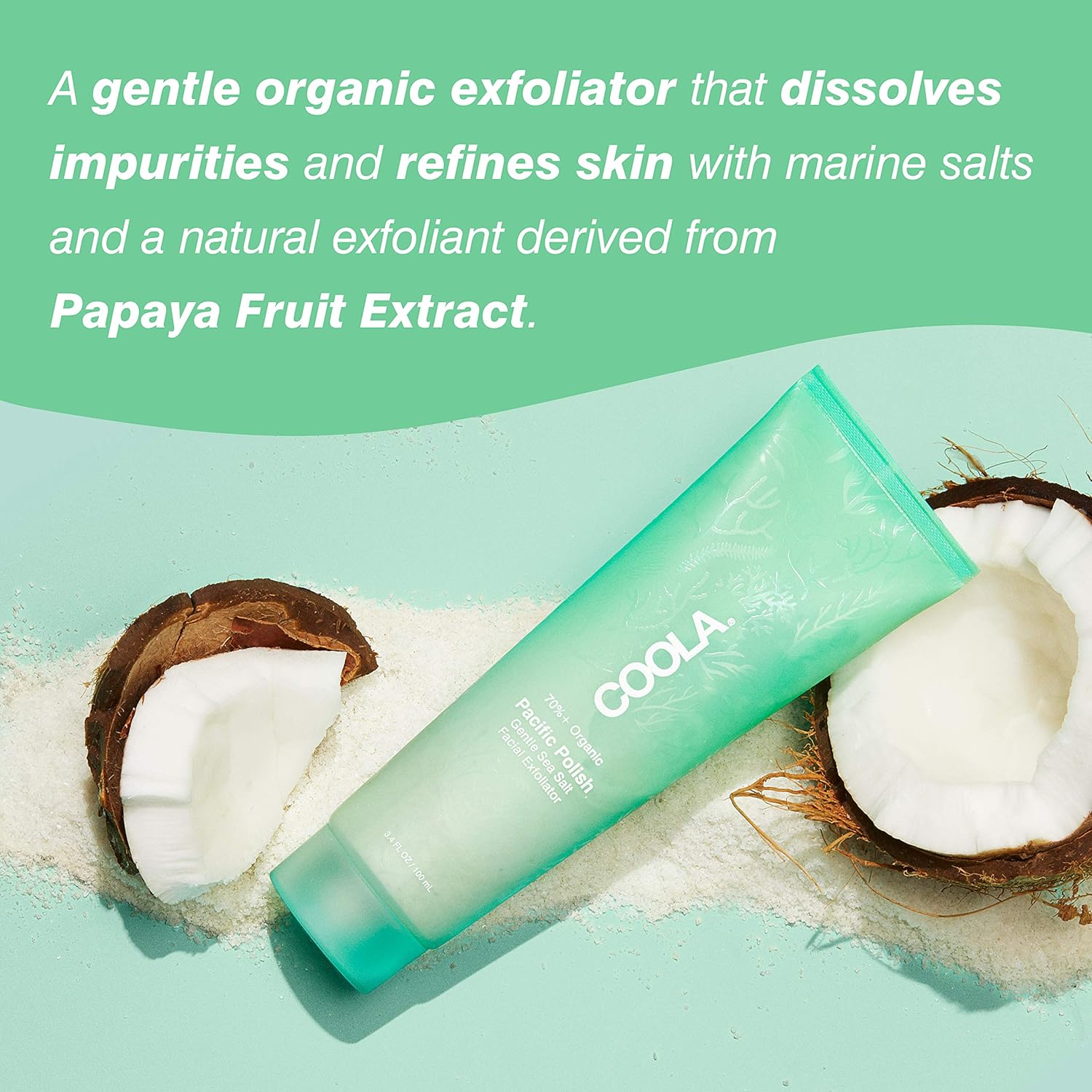 Coola Organic Pacific Polish Face Exfoliator, Dermatologist Tested Skin Barrier Protection With Coconut Oil, Vegan And Gluten Free, 3.4 Fl Oz : Beauty & Personal Care