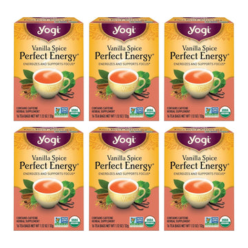 Yogi Tea Vanilla Spice Perfect Energy Tea - 16 Tea Bags Per Pack (6 Packs) - Organic Vanilla Energy Tea - Focus Tea - Includes Green Tea, Black Tea, Ashwagandha, L-Theanine & More