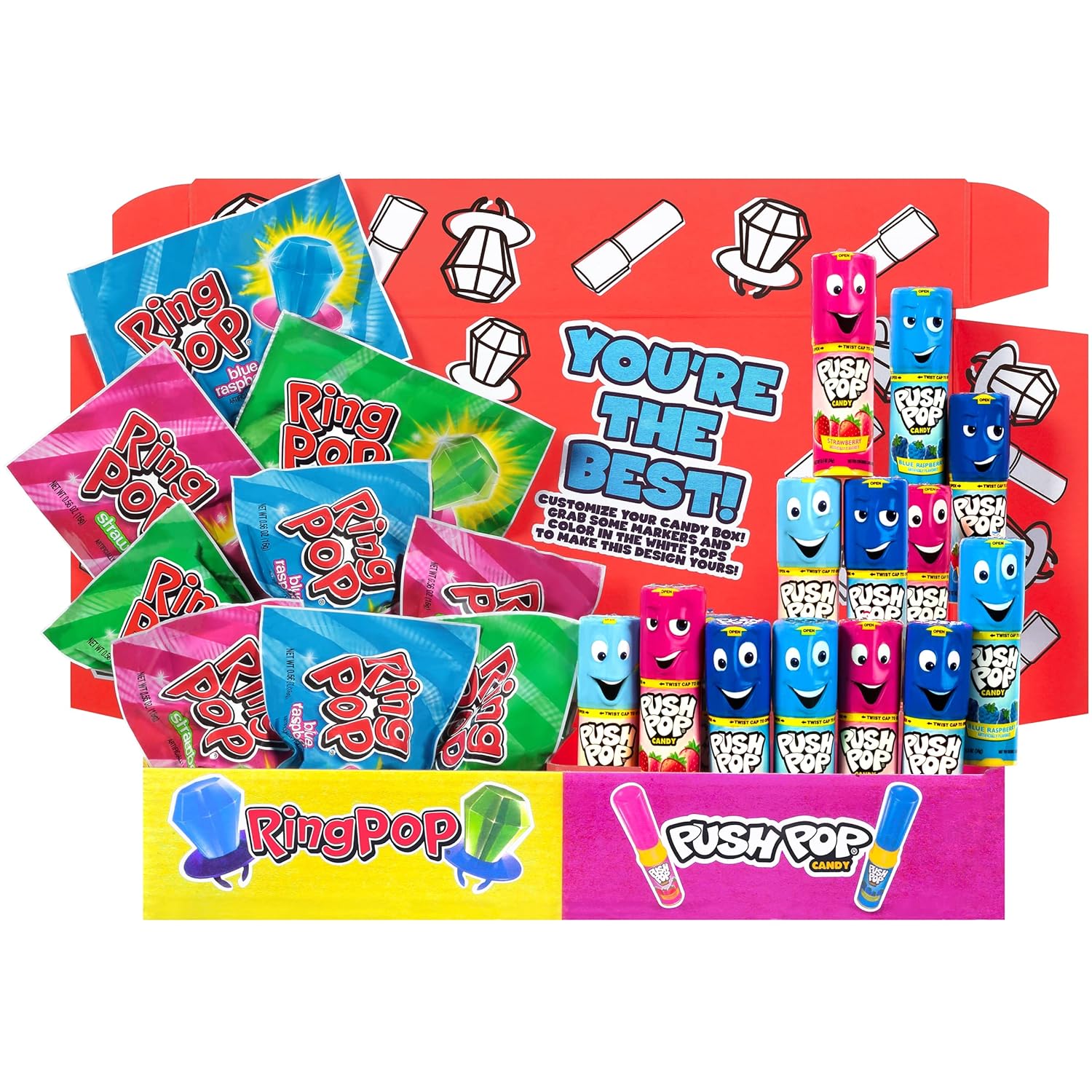 Bazooka Candy Brands Variety Candy Box - 30 Count Lollipops W/ Assorted Flavors From Ring Pop & Push Pop- Fun Candy For Birthdays, Party Favors, And Celebrations