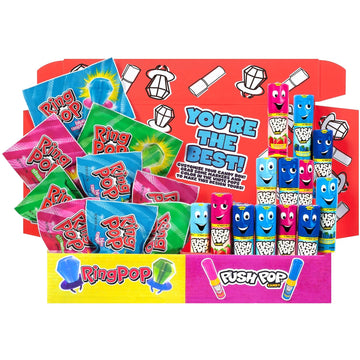 Bazooka Candy Brands Variety Candy Box - 30 Count Lollipops W/ Assorted Flavors From Ring Pop & Push Pop- Fun Candy For Birthdays, Party Favors, And Celebrations