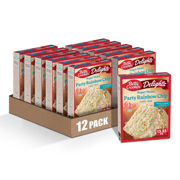 Betty Crocker Delights Super Moist Party Rainbow Chip Cake Mix, 13.25 Oz. (Pack Of 12)