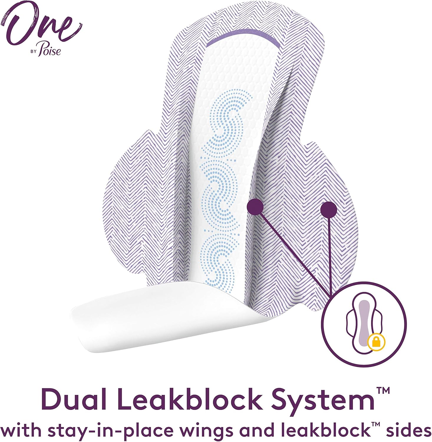 One by Poise Feminine Pads with Wings (2-in-1 Period & Bladder Leakage Pad for Women), Regular, Heavy Absorbency for Period Flow, Light Absorbency for Bladder Leaks, 54 Count (3 Pack of 18) : Health & Household