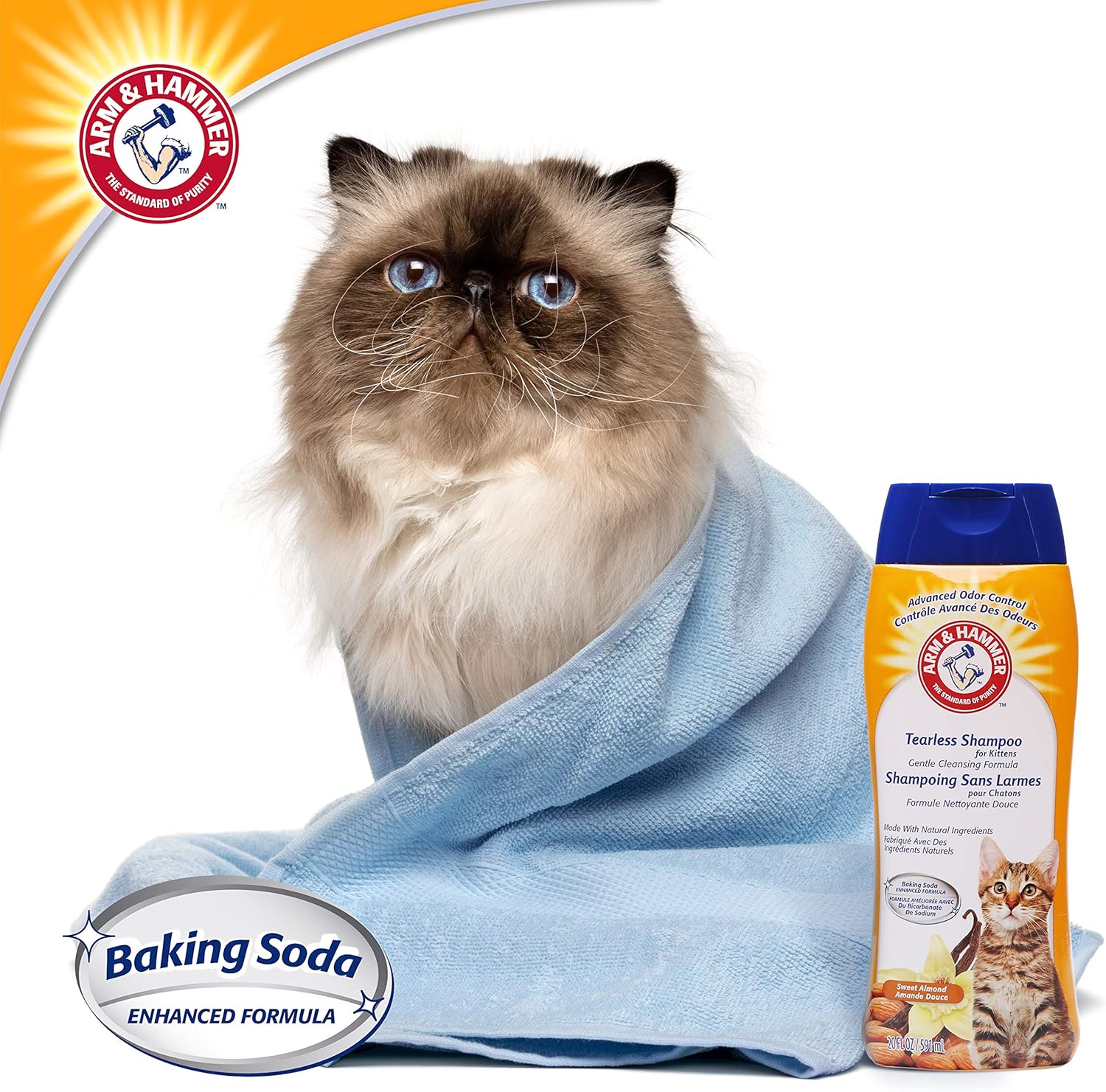 Arm & Hammer Tearless Kitten Shampoo for CatsNatural Cat Shampoo for Odor Control with Baking Soda, 20 Fl Oz Gentle Cleansing Kitten Shampoo in Sweet Almond Scent (Pack of 1) : Pet Supplies