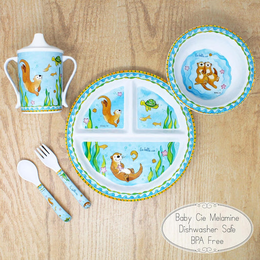 Baby Cie Kids And Baby Melamine Place Setting Sippy Cup, Suctions Bowl, Section Plate And Fork Spoon Set, The Good Life : Baby