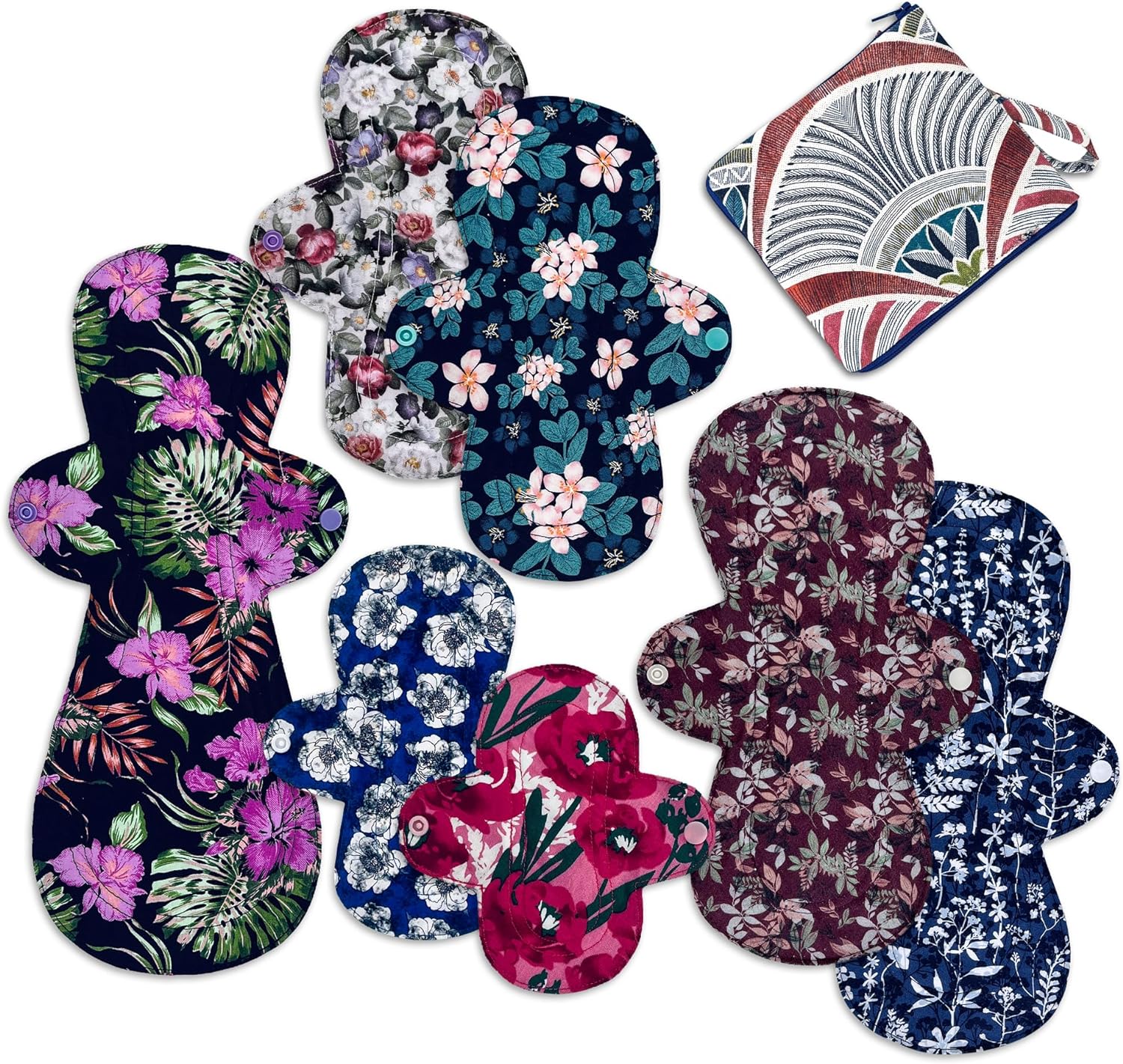 Reusable Pads Menstrual - Reusable Pads - Reusable Menstrual Pads - Reusable Pads for Women - Leak Free Cotton Reusable Menstrual Pads + 1 Wet Bag Randomly Prints (All Size Pack)