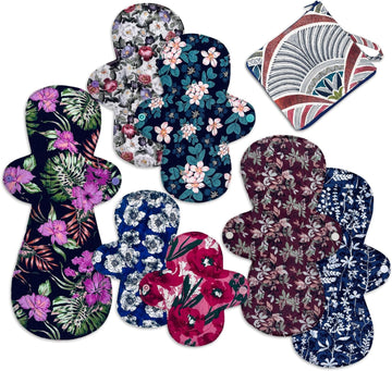 Reusable Pads Menstrual - Reusable Pads - Reusable Menstrual Pads - Reusable Pads for Women - Leak Free Cotton Reusable Menstrual Pads + 1 Wet Bag Randomly Prints (All Size Pack)