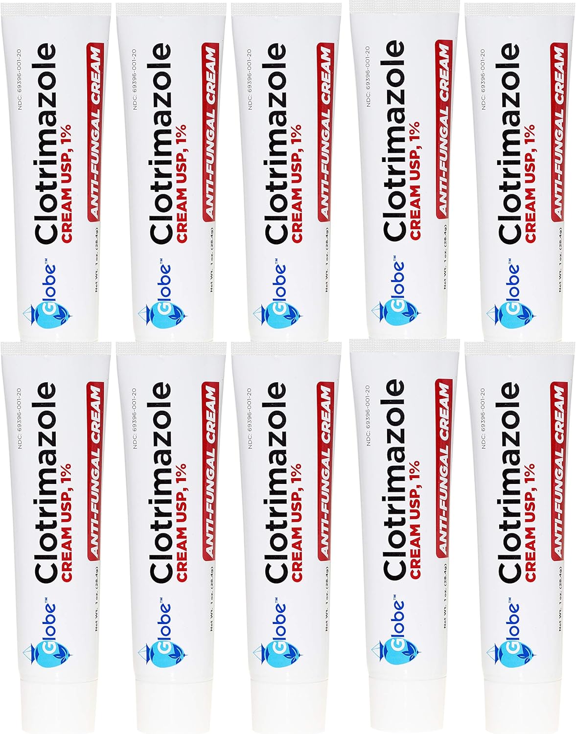 Globe (10 Pack) Clotrimazole Antifungal Cream 1% (1 Oz) Relieves The Itching, Burning, Cracking And Scaling Associated With Fungal Infections (10- Pack)