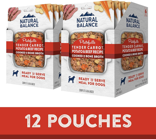 Natural Balance Platefulls Homestyle Adult Grain-Free Wet Dog Food, Tender Carrot, Potato & Beef Recipe Cooked In Bone Broth, 9 Ounce (Pack Of 12)