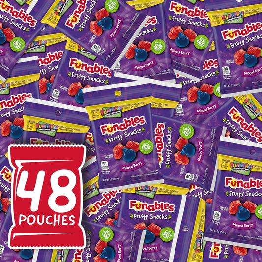 Funables Fruit Snacks, Mixed Berry Snacks, 25 Ounce Pouches (Pack Of 48)