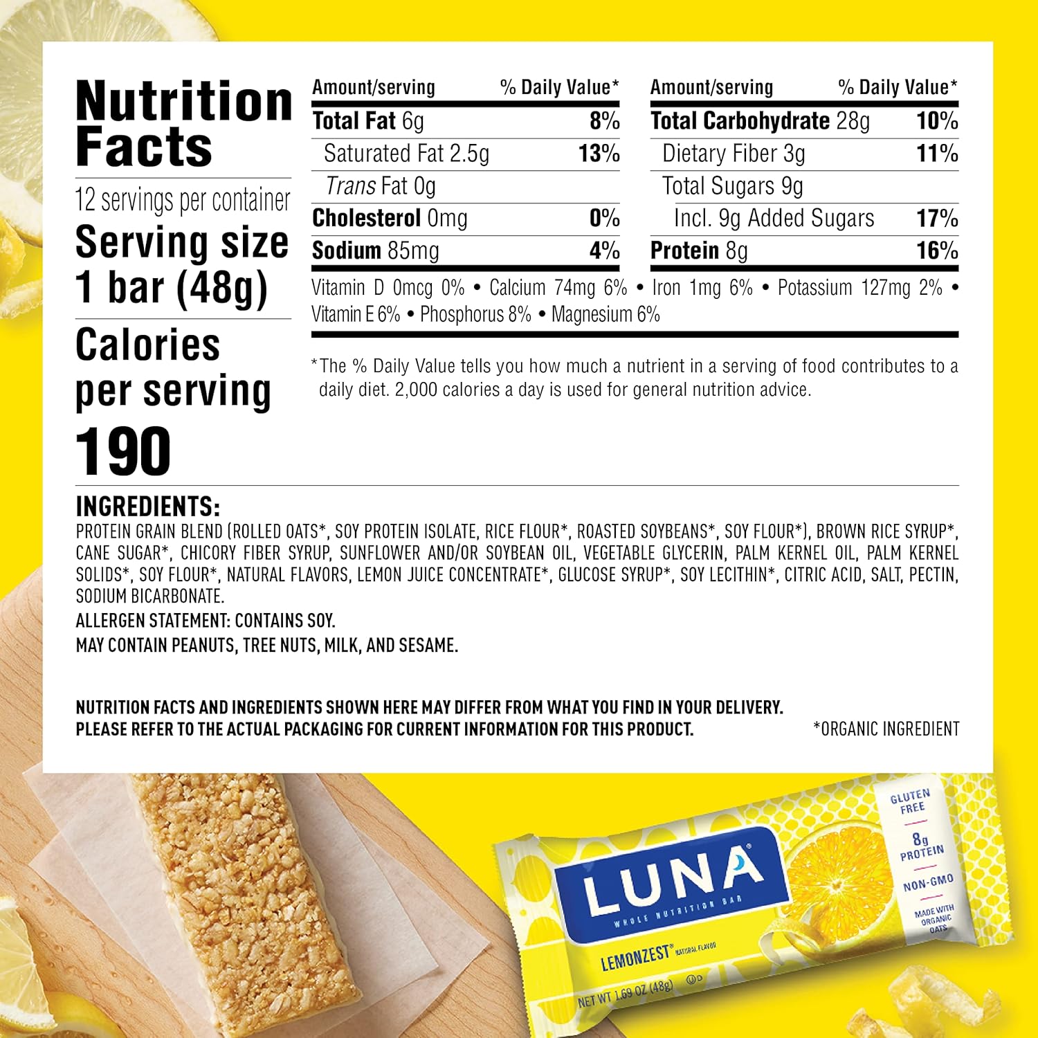 LUNA Bar - Gluten Free Snack Bars - Lemonzest 12ct + LUNA - Gluten Free Snack Bars - Nutz Over Chocolate 15ct : Grocery & Gourmet Food