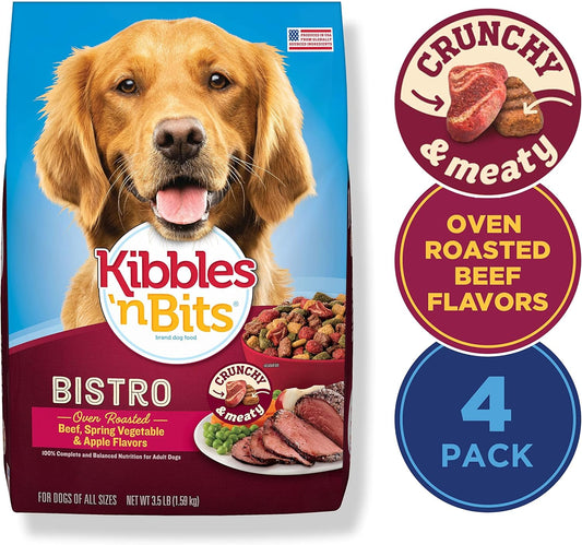 Kibbles 'N Bits Bistro Oven Roasted Beef Flavor Dry Dog Food, 3.5 Pound Bag (Pack Of 4)