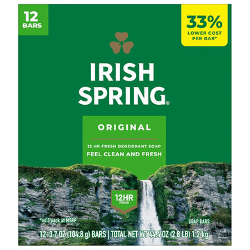 Irish Spring Bath Bar Soap, 12 Count, Original, 45 Oz