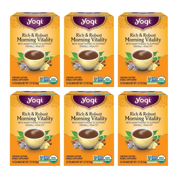 Yogi Tea Rich & Robust Morning Vitality Tea - 16 Tea Bags Per Pack (6 Packs) - Organic Adaptogen Tea Perfect For The Morning - Includes Puerh Tea Leaf, Roasted Chicory Root, Cinnamon Bark & More