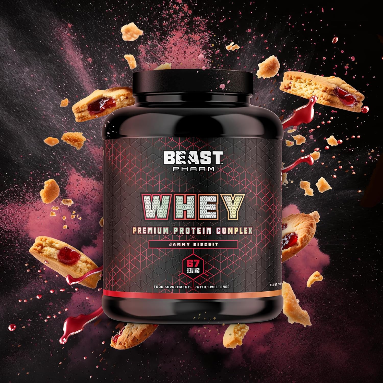 Beast | Whey Protein Powder 2Kg | 21G Protein Per Shake, 67 Drinks | Strawberry Jammy Biscuit