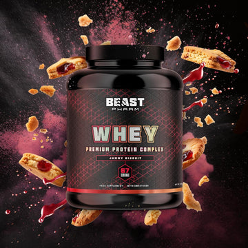 Beast | Whey Protein Powder 2Kg | 21G Protein Per Shake, 67 Drinks | Strawberry Jammy Biscuit