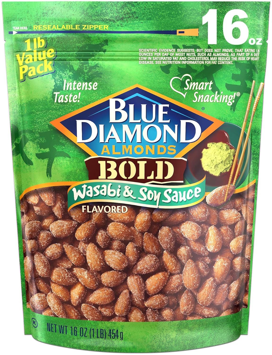 Blue Diamond Almonds Wasabi & Soy Sauce Flavored Snack Nuts, 16 Oz Resealable Bag (Pack Of 1)