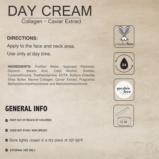 Day Cream With Collagen And Caviar Extract By Lawrens Cosmetics - Moisturizer - Uv Protector - Hydrates Skin - 4Oz