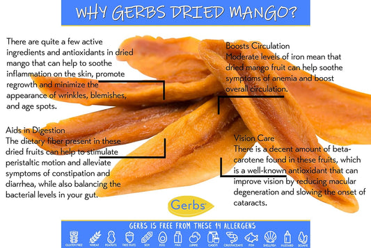 GERBS Dried Mango Slices Unsweetened 4 LBS. | Freshly Dehydrated Resealable Bulk Bag | Top Food Allergy Free | Sulfur Dioxide Free | Improve skin, digestion & reduces stress | Gluten & Peanut Free