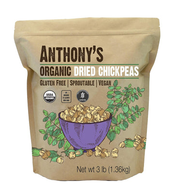 Anthony'S Organic Dried Chickpeas, 3 Lb, Dry Garbanzo Beans, Gluten Free, Non Gmo, Vegan