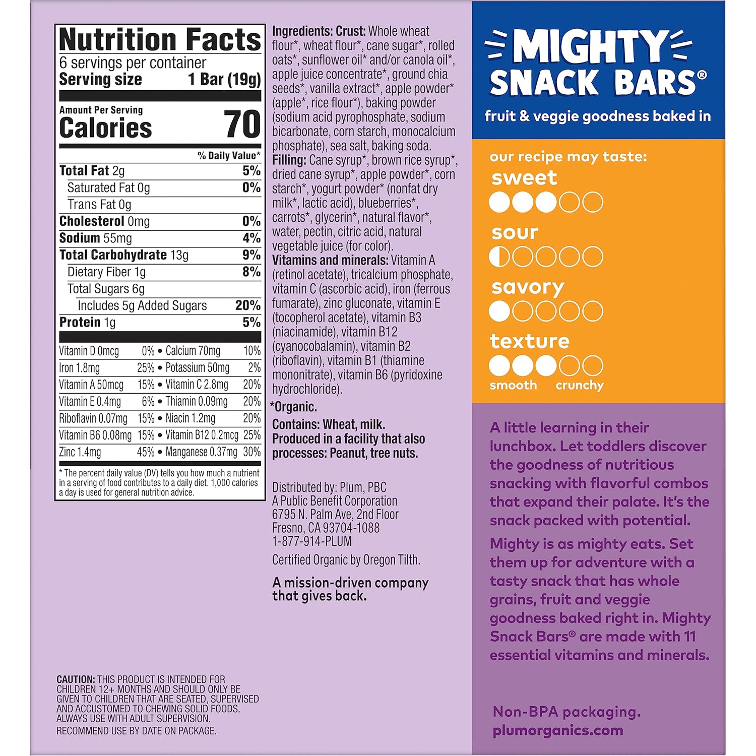 Plum Organics Mighty Snack Bars Variety Pack - Blueberry and Strawberry - 0.67 oz Bars (Pack of 48) - Organic Fruit and Vegetable Toddler Food Snack Bars : Baby