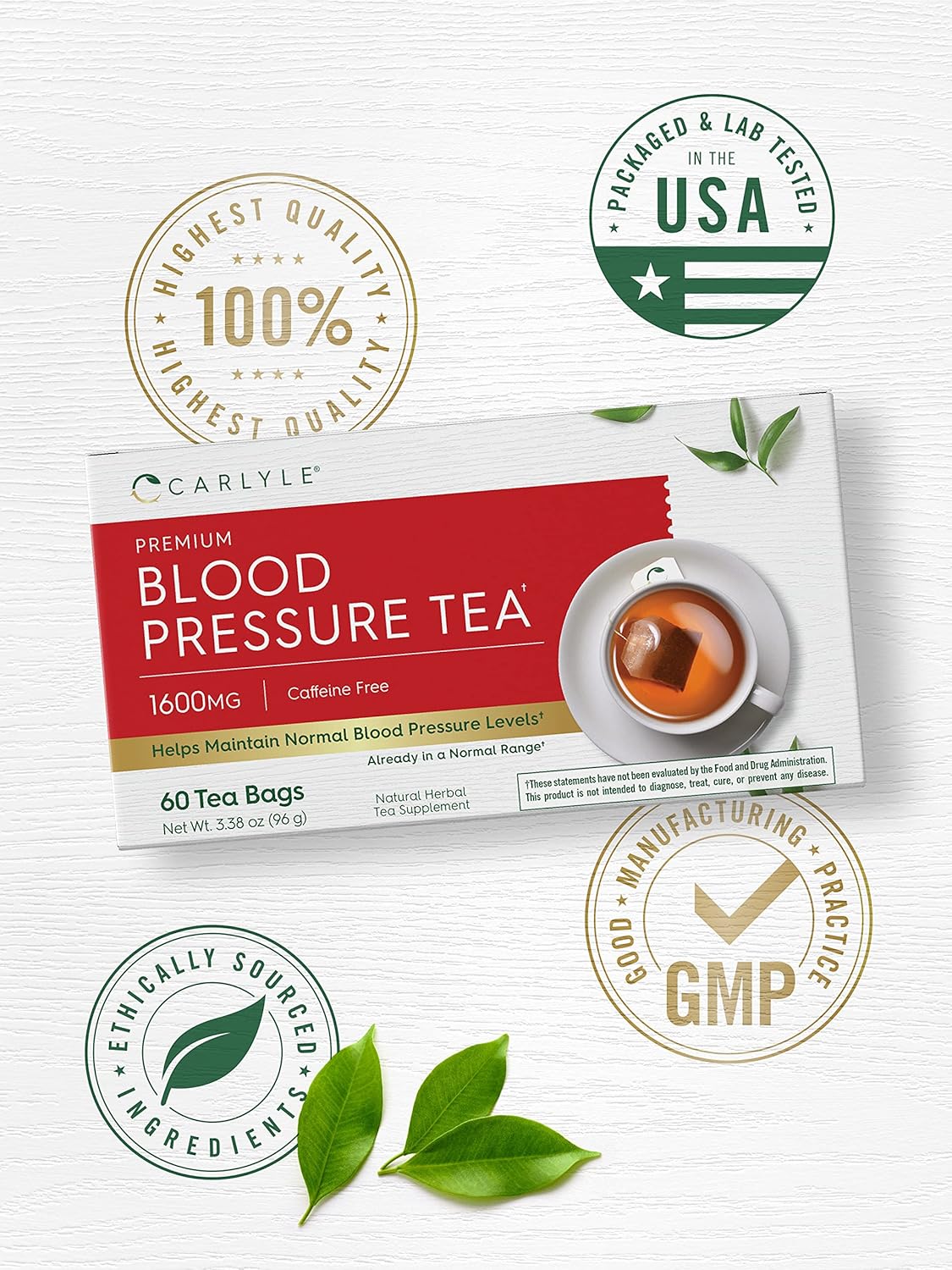 Carlyle Blood Pressure Tea Bags | 60 Count | With Hibiscus Flower | Vegetarian, Non-Gmo & Gluten Free, Herbal Tea Supplement