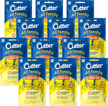 Cutter All Family Mosquito Wipes, 15-Count, 12-Pack, Plain