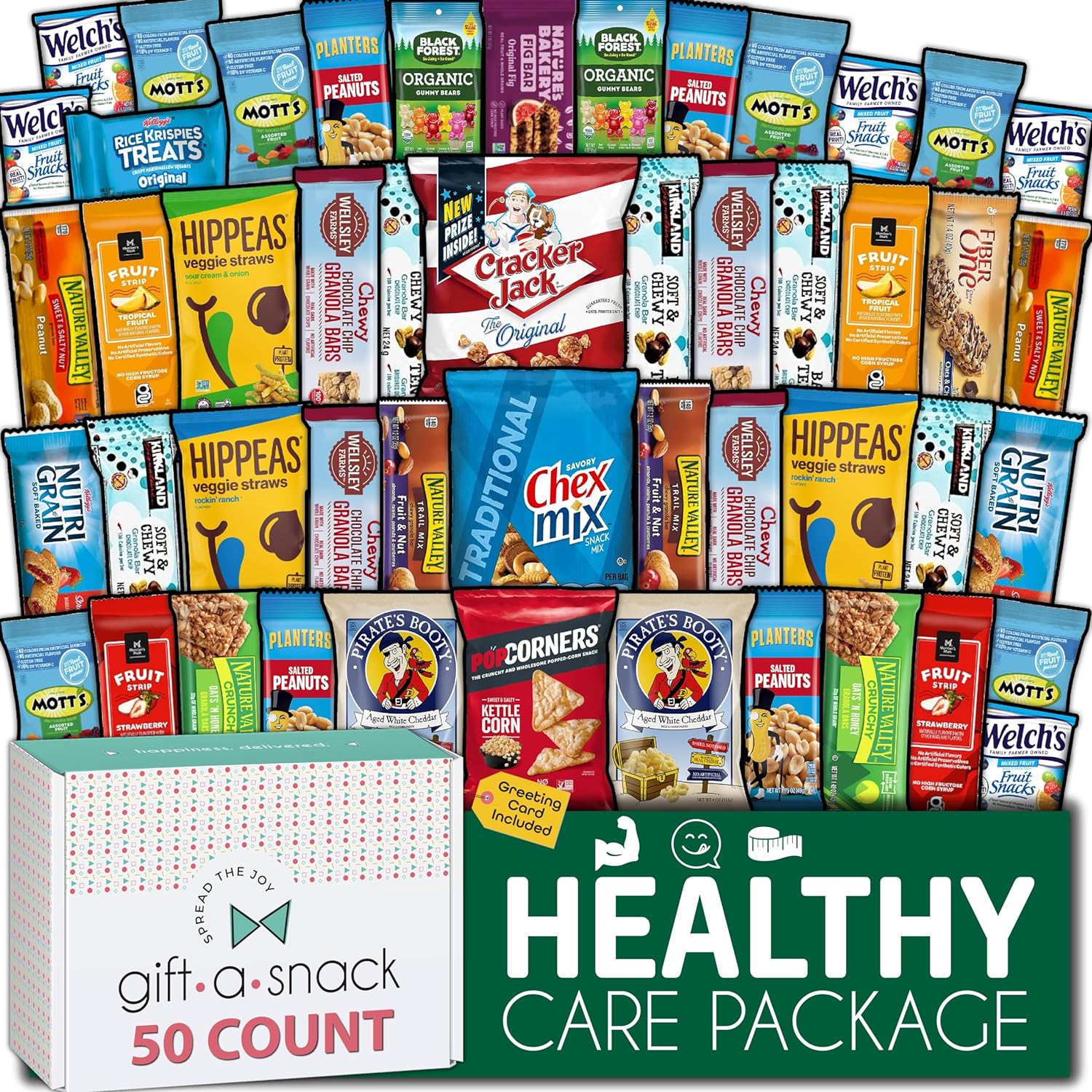 Gift A Snack - Back To School Gifts For Students Healthy Snack Box Care Package + Greeting Card (50 Count) Birthday Treats Gift Basket, Nutritious Granola Breakfast Bars - Food Assortments & Variety