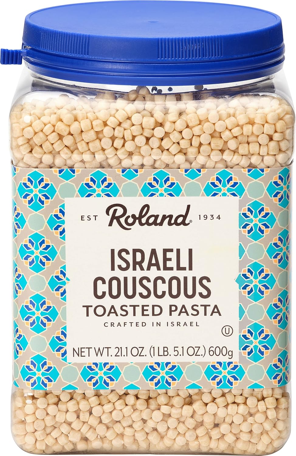 Roland Foods Traditional Israeli Toasted Couscous Pasta, 21.1 Ounce Jar, Pack Of 4