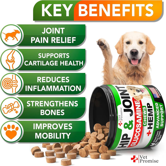 Hemp Hip and Joint Support Supplement for Dogs - Glucosamine for Dogs - Dog Joint Supplement - Hip and Joint Chews for Dogs with Chondroitin - MSM - Hemp Oil - Hemp Chews For Dogs - Dog Pain Relief