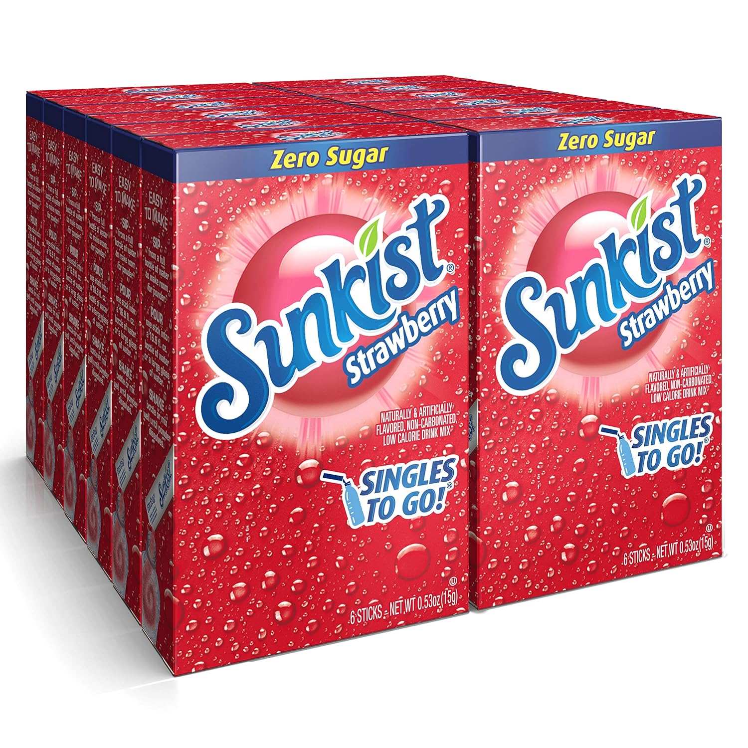 Sunkist Soda Singles To Go Drink Mix, Strawberry, 12 Boxes With 6 Packets Each - 72 Total Servings, Non-Carbonated And Sugar-Free