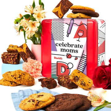 David’S Cookies Assorted Cookies & Brownies In Celebrate Moms Gift Tin - 12 Fresh-Baked Cookies (1.5Oz) + 10 Individually Wrapped Brownies (2Oz) - Delicious Gourmet Gift For Mom Or Any Special Occasion