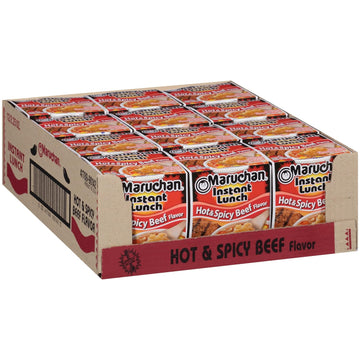 Maruchan Instant Lunch Hot & Spicy Beef, Ramen Noodle Soup, Microwaveable Meal, 2.25 Oz, 12 Count