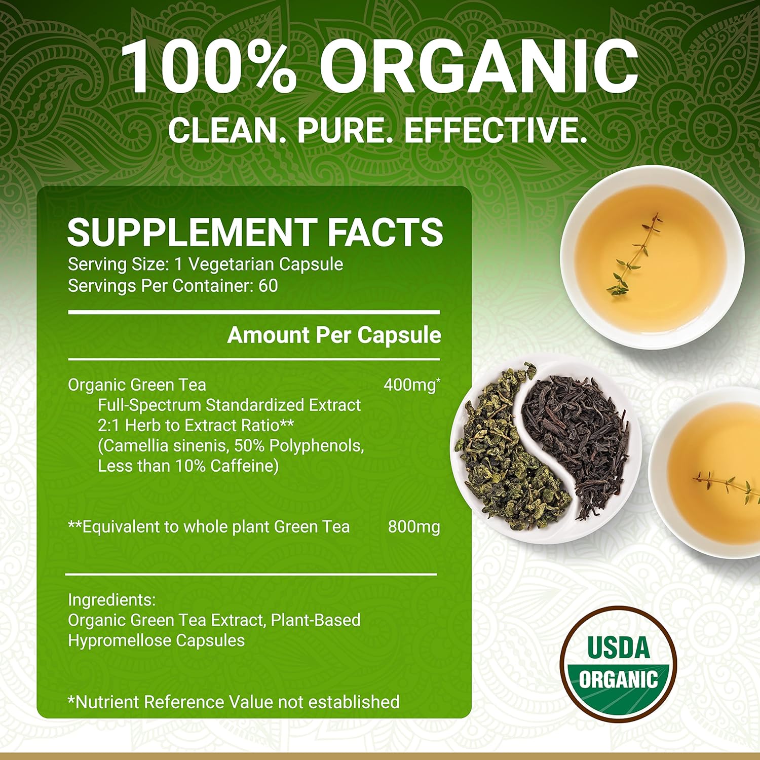 Organic Green Tea Extract Capsules – USDA Organic Certified | 60 Green Tea Capsules | Green Tea Pills | EGCG Green Tea Extract | 50% Polyphenols EGCG Supplements : Grocery & Gourmet Food
