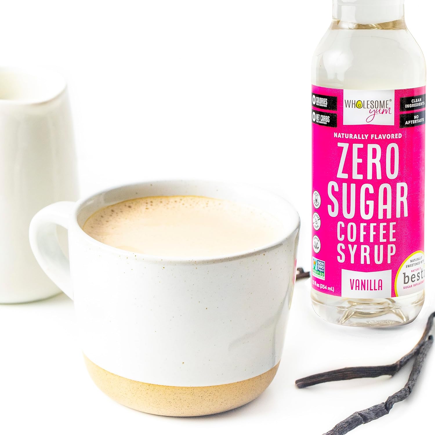 Wholesome Yum Zero Sugar Coffee Syrup (Keto Coffee Syrup) - Sugar Free Vanilla Syrup With Monk Fruit & Allulose - For Hot & Cold Drinks - Natural Sweetener & Flavoring, Non Gmo, Low Carb, Gluten Free, Vegan (12 Fl Oz)