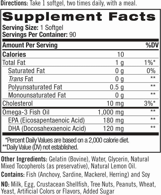 Natrol Omega-3 Purified Fish Oil 1,000mg, 90 Softgels90 Count (Pack of