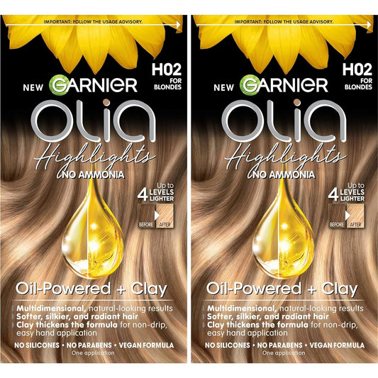 Garnier Hair Color Olia Ammonia-Free Permanent Hair Dye, H02 Highlights For Blondes, 2 Count (Packaging May Vary)